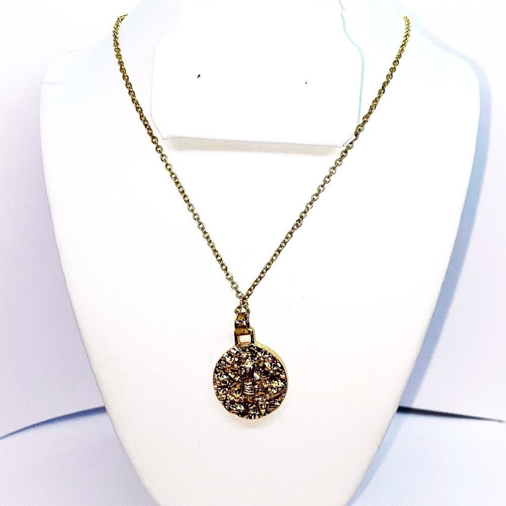 Gold-Tone Skeleton Engraved Pendant Necklace